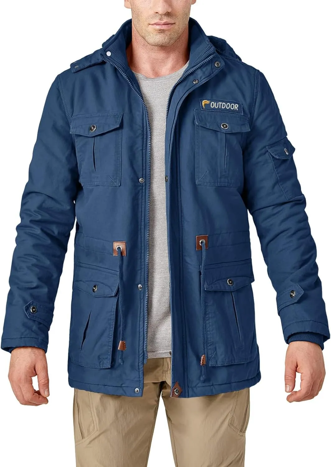 CRYSULLY Men's Winter Casual Thicken Multi-Pocket Outwear Jacket Coat With Removable Hood