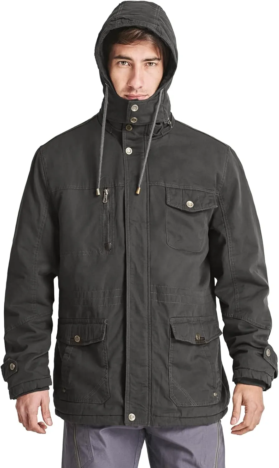 CRYSULLY Men's Winter Casual Thicken Multi-Pocket Outwear Jacket Coat With Removable Hood