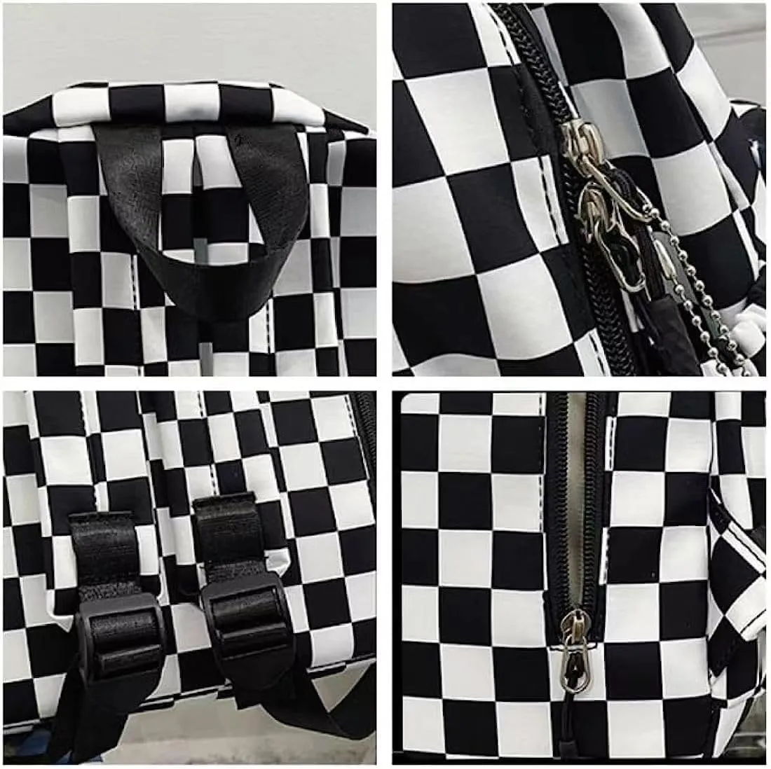 Cute Aesthetic Backpack Checkered Kawaii Backpack with Cute Pendant Checkerboard Casual Daypack College Laptop Bookbag (One Size,Pink)