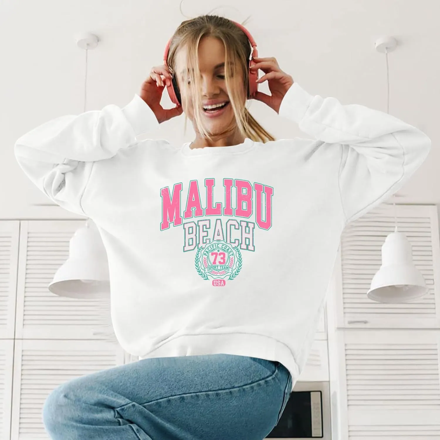 Cute Preppy Letter Graphic Sweatshirts for Teen Girls Oversized Aesthetic Hoodies Crewneck Long Sleeve Pullover Tops