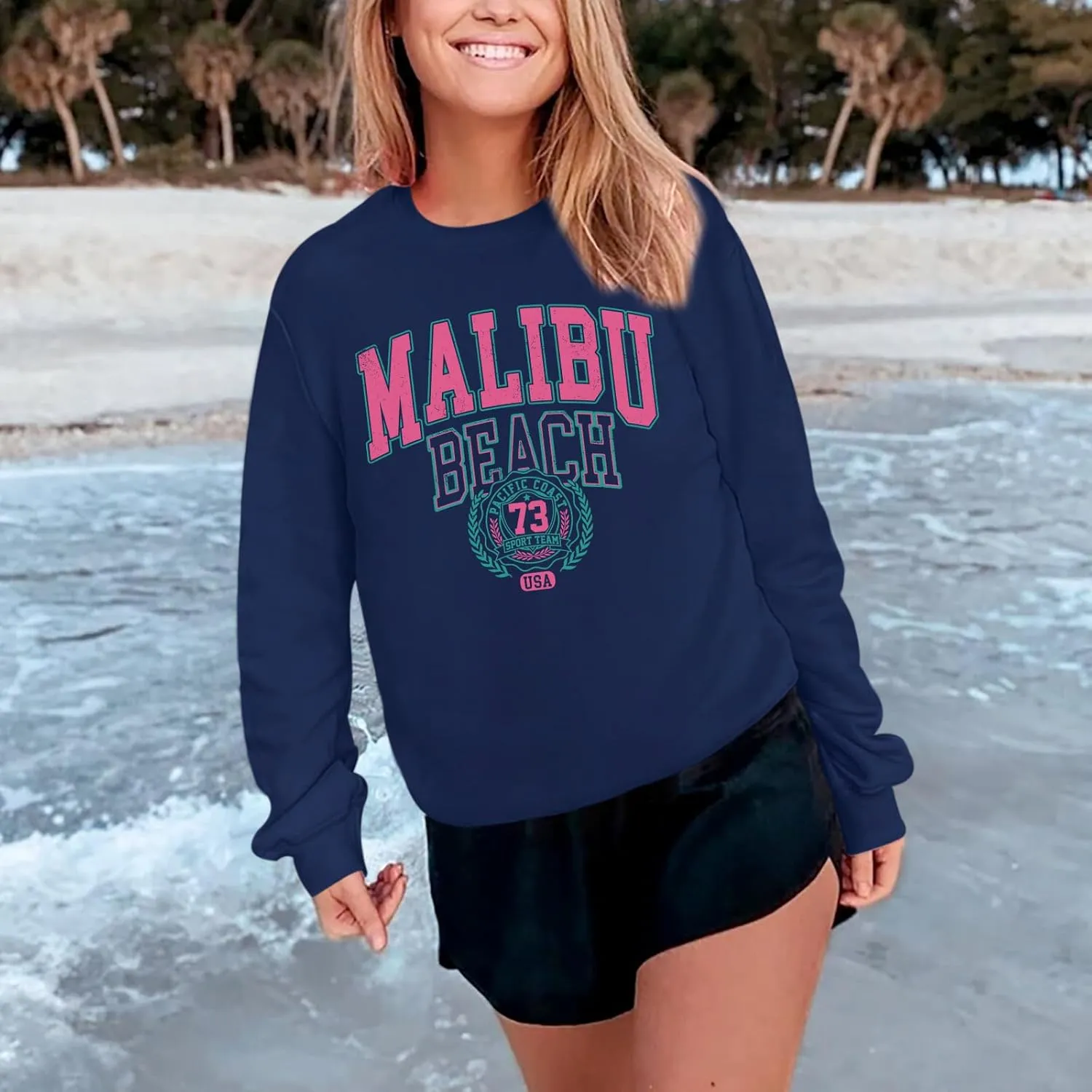 Cute Preppy Letter Graphic Sweatshirts for Teen Girls Oversized Aesthetic Hoodies Crewneck Long Sleeve Pullover Tops