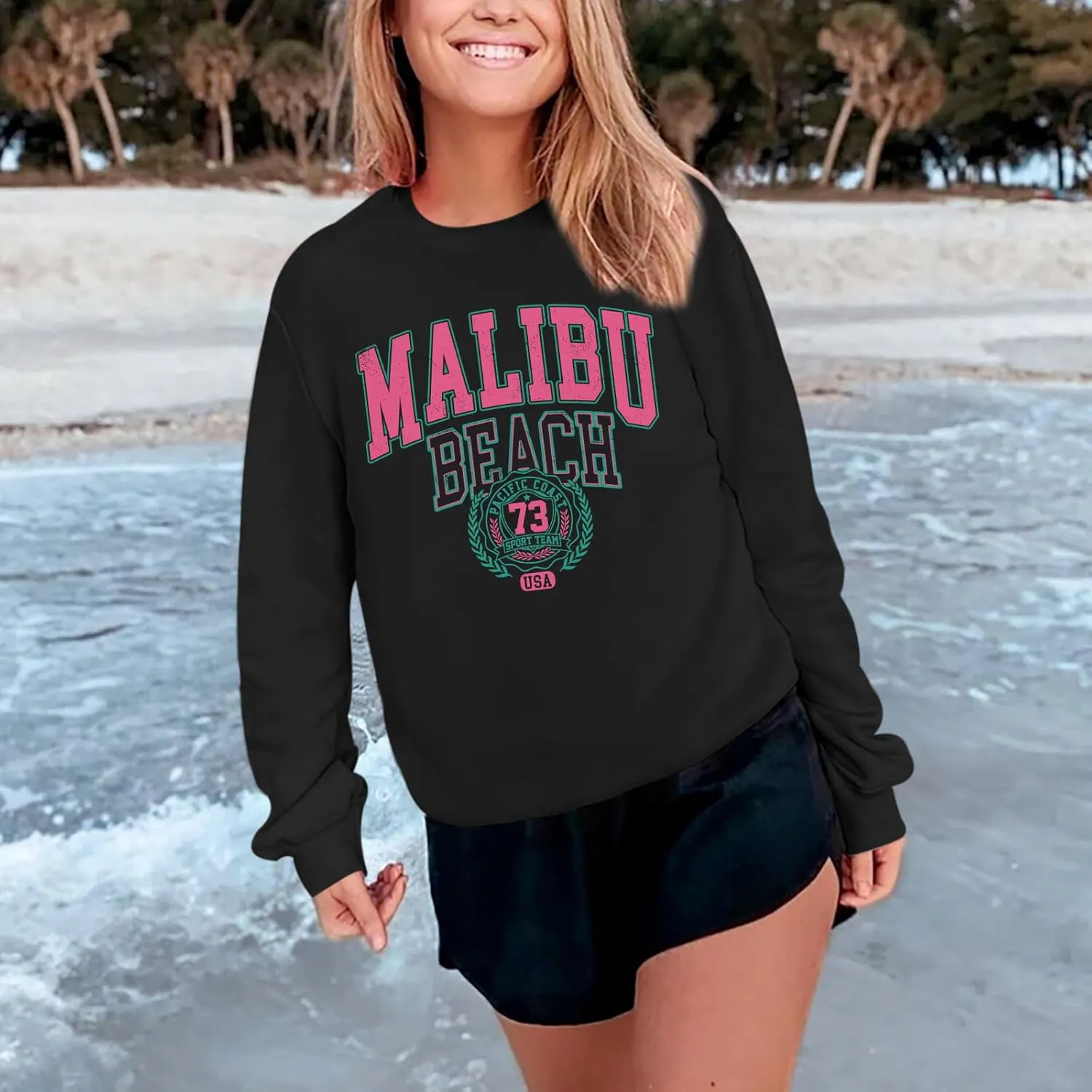 Cute Preppy Letter Graphic Sweatshirts for Teen Girls Oversized Aesthetic Hoodies Crewneck Long Sleeve Pullover Tops