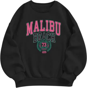 Cute Preppy Letter Graphic Sweatshirts for Teen Girls Oversized Aesthetic Hoodies Crewneck Long Sleeve Pullover Tops