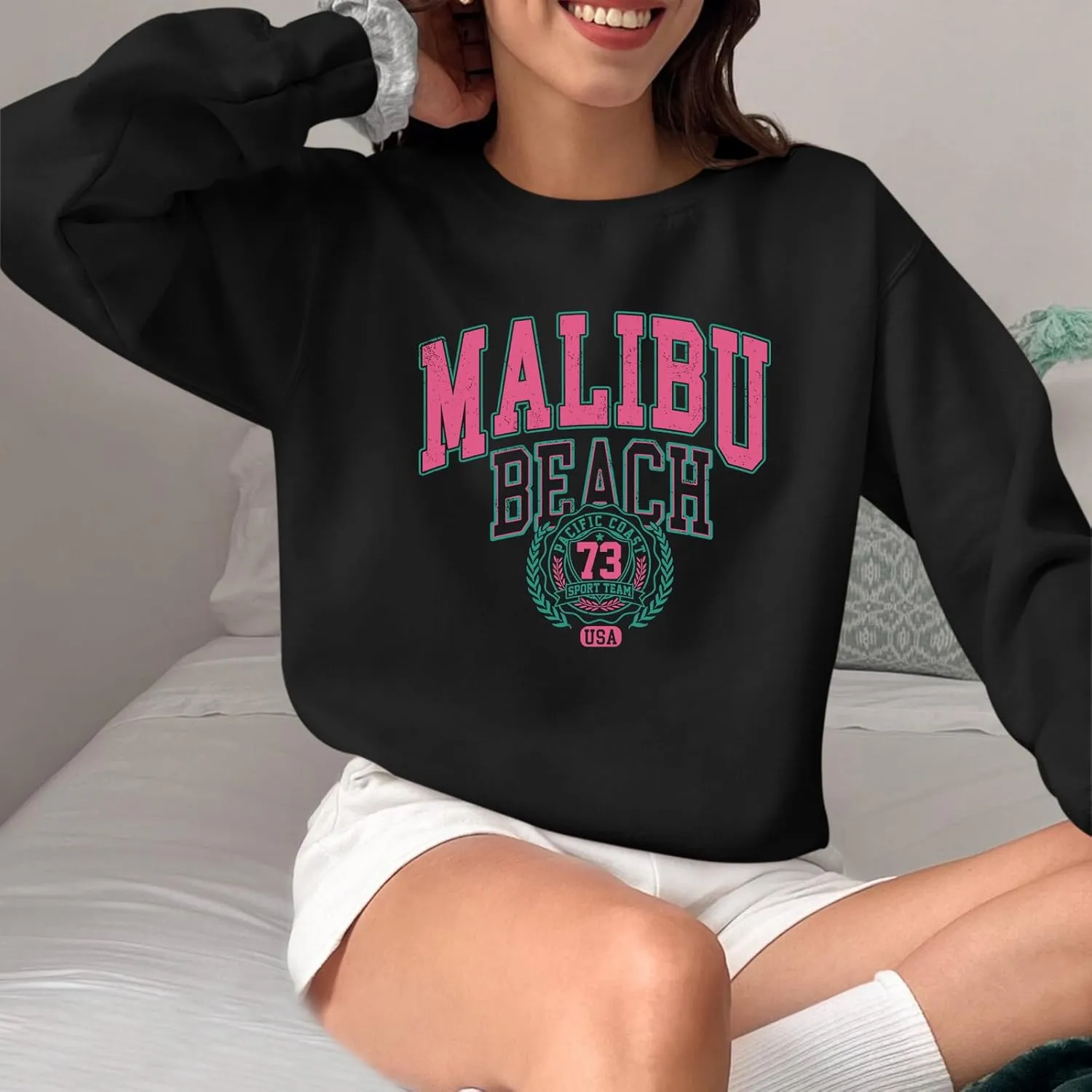 Cute Preppy Letter Graphic Sweatshirts for Teen Girls Oversized Aesthetic Hoodies Crewneck Long Sleeve Pullover Tops