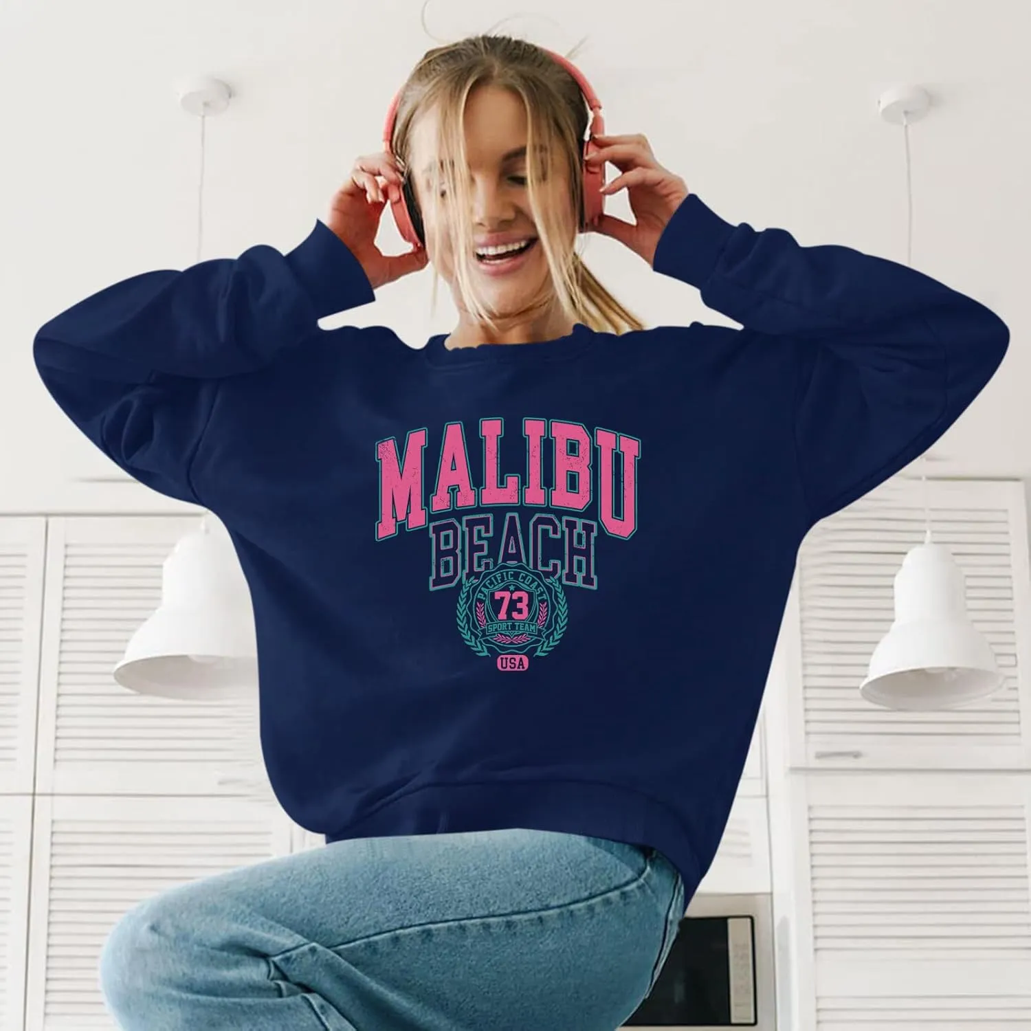 Cute Preppy Letter Graphic Sweatshirts for Teen Girls Oversized Aesthetic Hoodies Crewneck Long Sleeve Pullover Tops