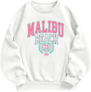Cute Preppy Letter Graphic Sweatshirts for Teen Girls Oversized Aesthetic Hoodies Crewneck Long Sleeve Pullover Tops