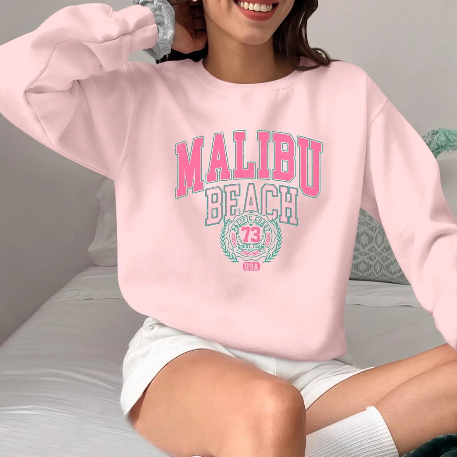 Cute Preppy Letter Graphic Sweatshirts for Teen Girls Oversized Aesthetic Hoodies Crewneck Long Sleeve Pullover Tops