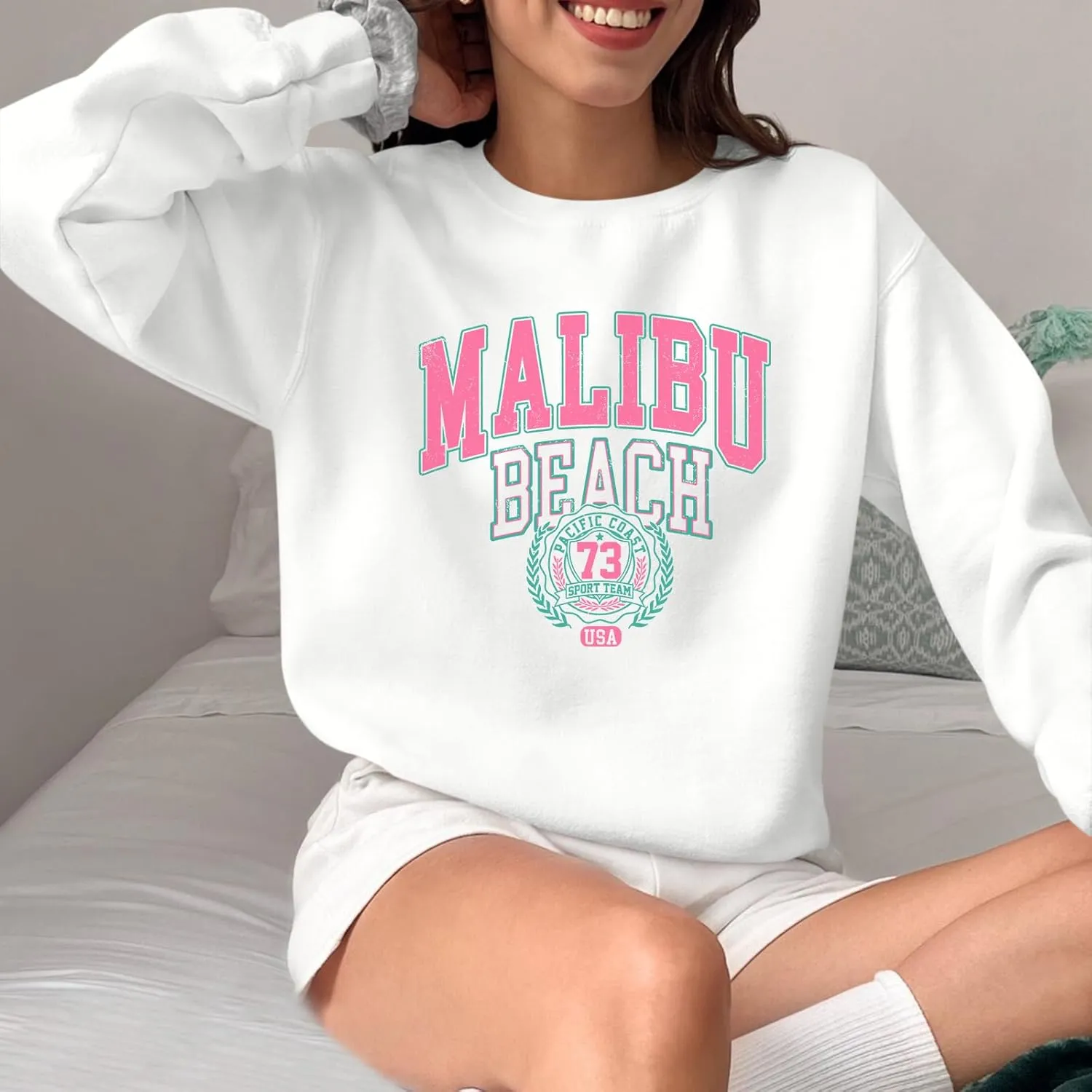 Cute Preppy Letter Graphic Sweatshirts for Teen Girls Oversized Aesthetic Hoodies Crewneck Long Sleeve Pullover Tops