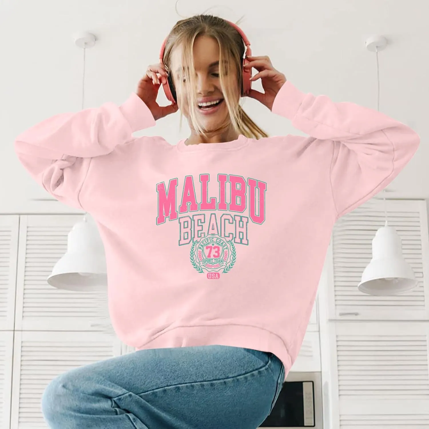 Cute Preppy Letter Graphic Sweatshirts for Teen Girls Oversized Aesthetic Hoodies Crewneck Long Sleeve Pullover Tops