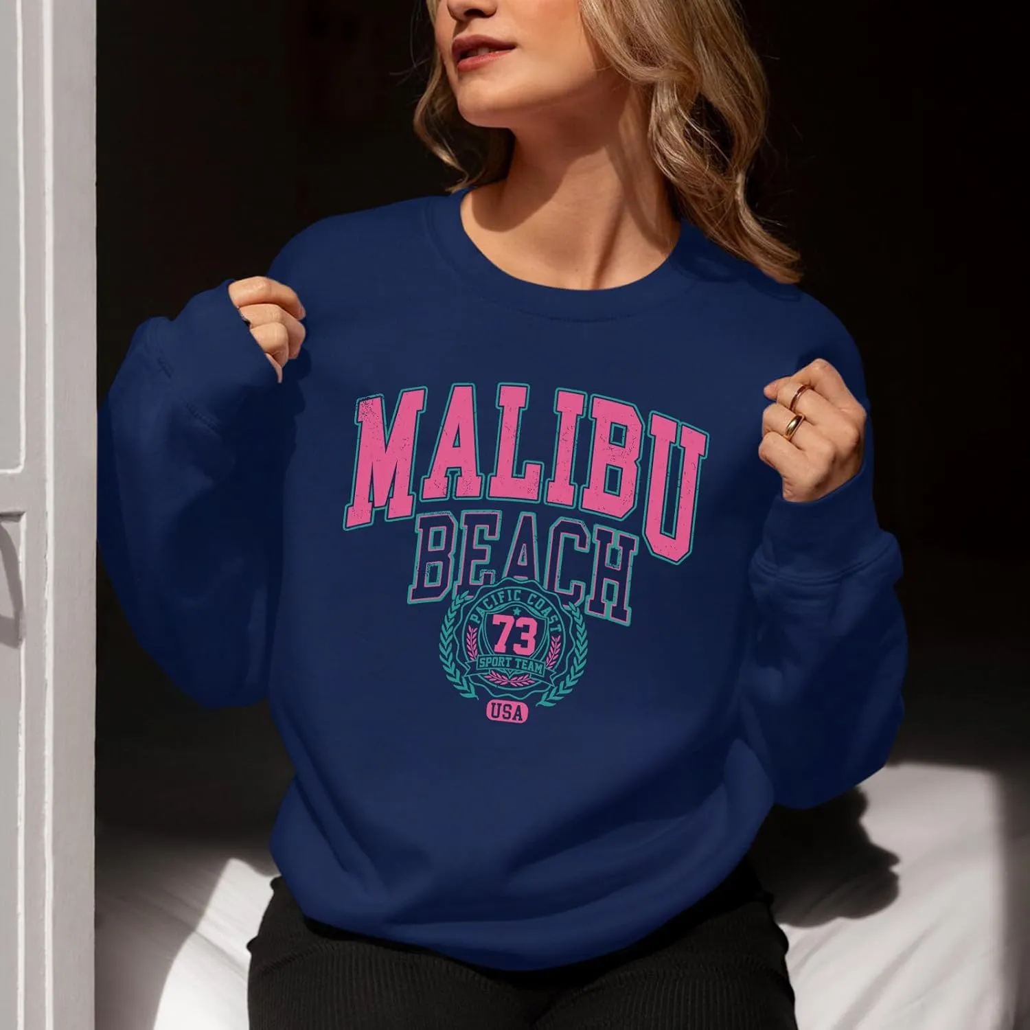 Cute Preppy Letter Graphic Sweatshirts for Teen Girls Oversized Aesthetic Hoodies Crewneck Long Sleeve Pullover Tops