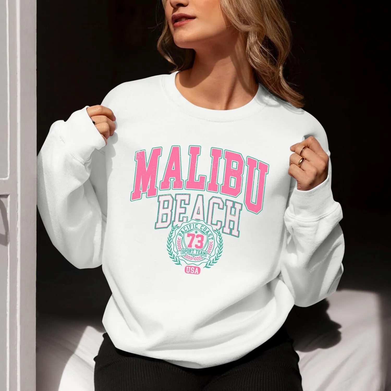 Cute Preppy Letter Graphic Sweatshirts for Teen Girls Oversized Aesthetic Hoodies Crewneck Long Sleeve Pullover Tops