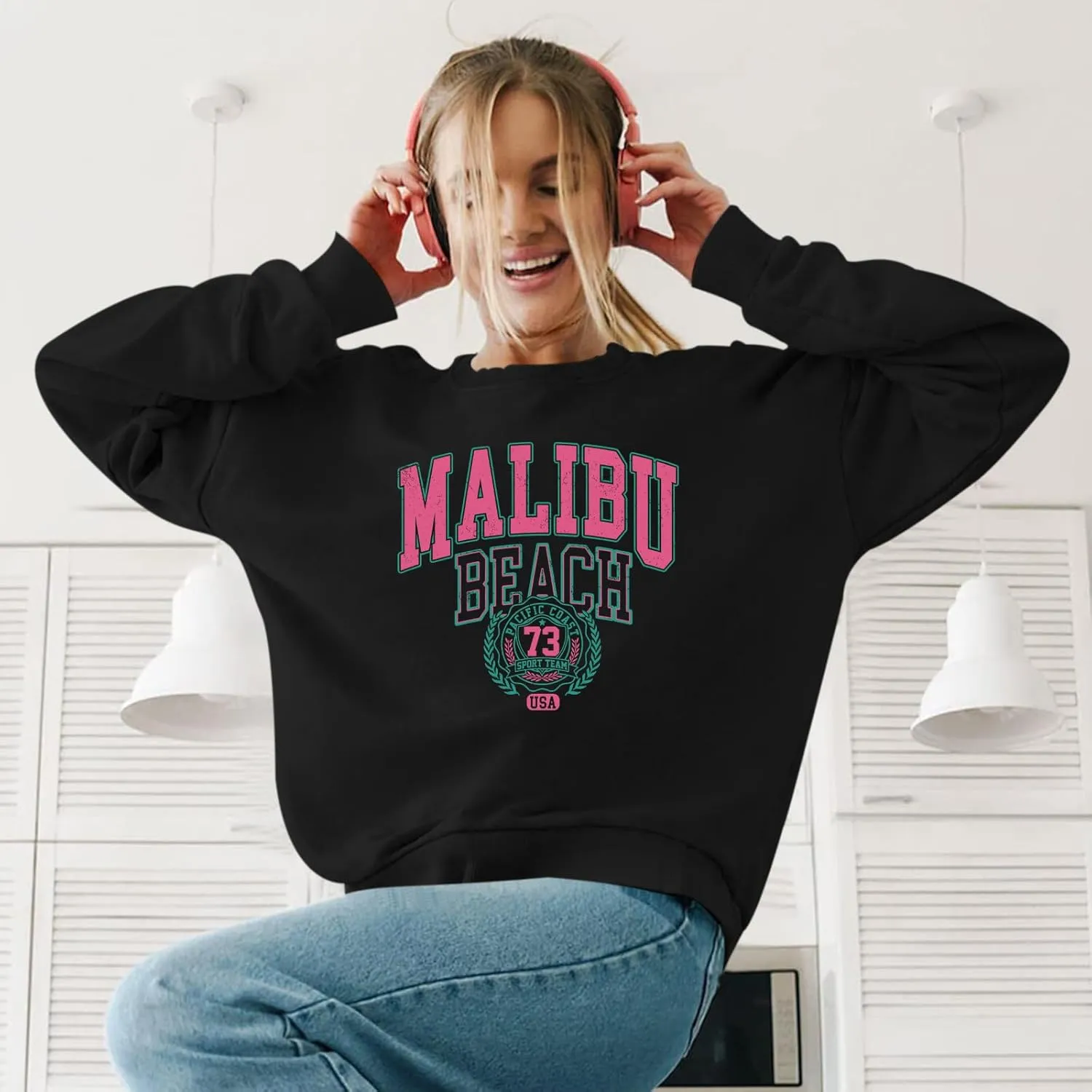 Cute Preppy Letter Graphic Sweatshirts for Teen Girls Oversized Aesthetic Hoodies Crewneck Long Sleeve Pullover Tops