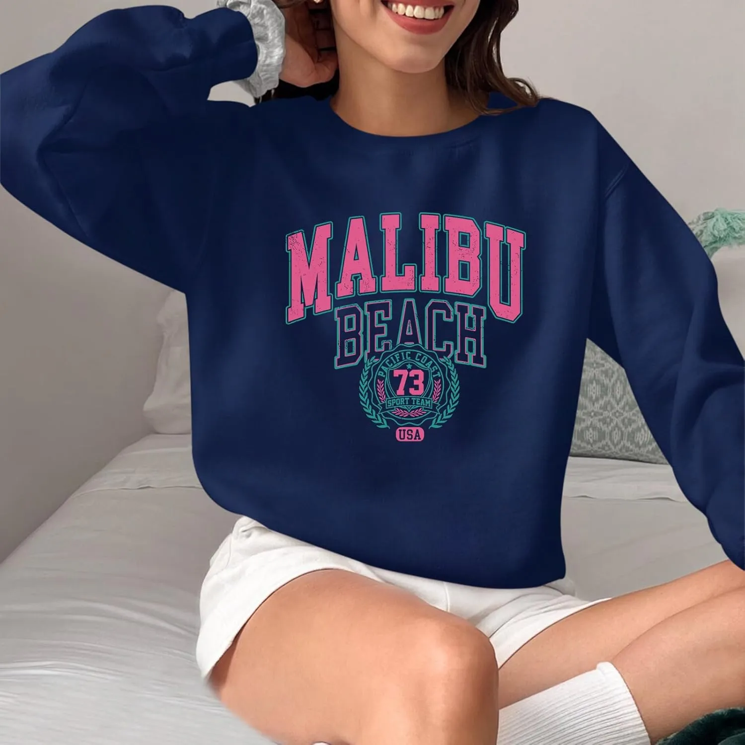 Cute Preppy Letter Graphic Sweatshirts for Teen Girls Oversized Aesthetic Hoodies Crewneck Long Sleeve Pullover Tops