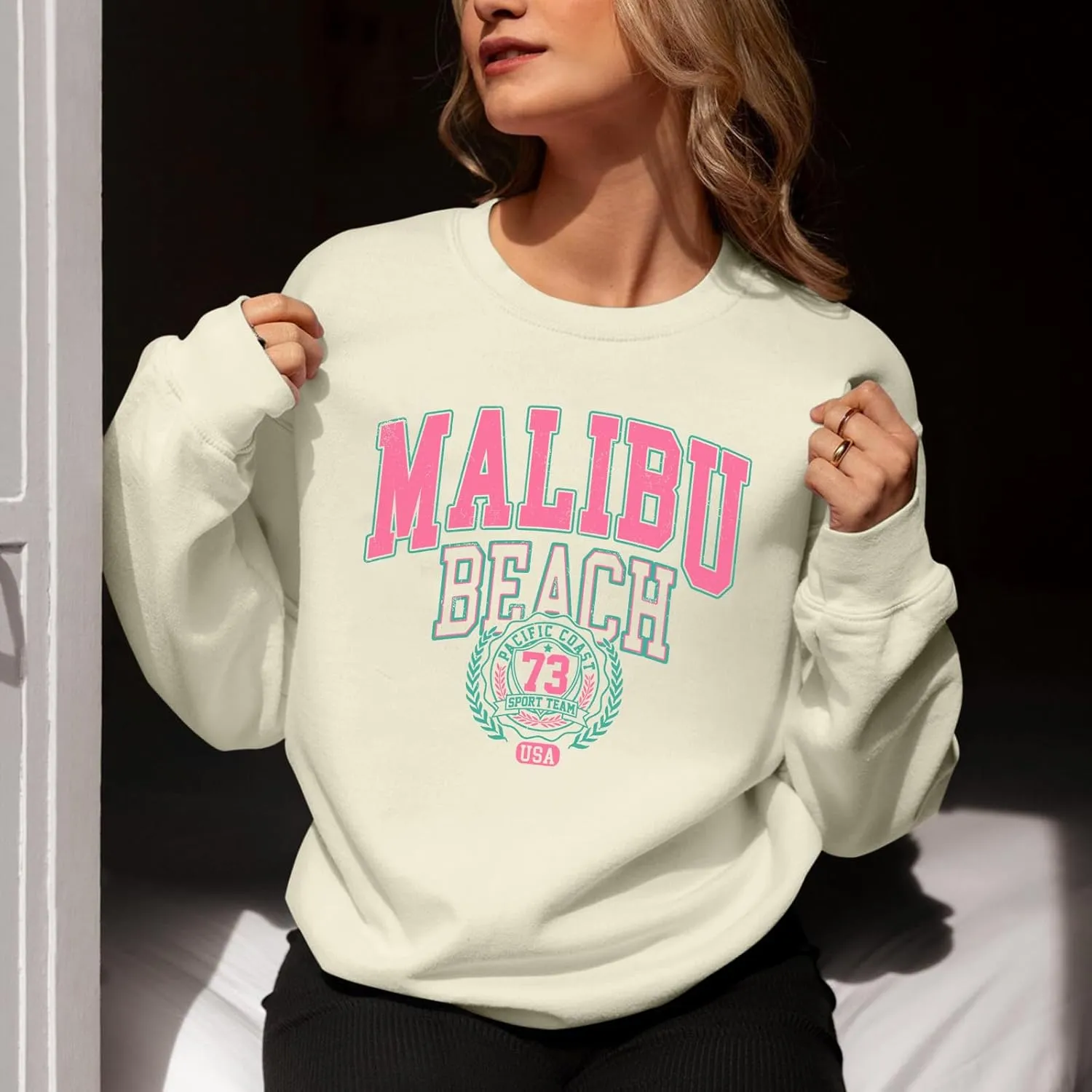 Cute Preppy Letter Graphic Sweatshirts for Teen Girls Oversized Aesthetic Hoodies Crewneck Long Sleeve Pullover Tops