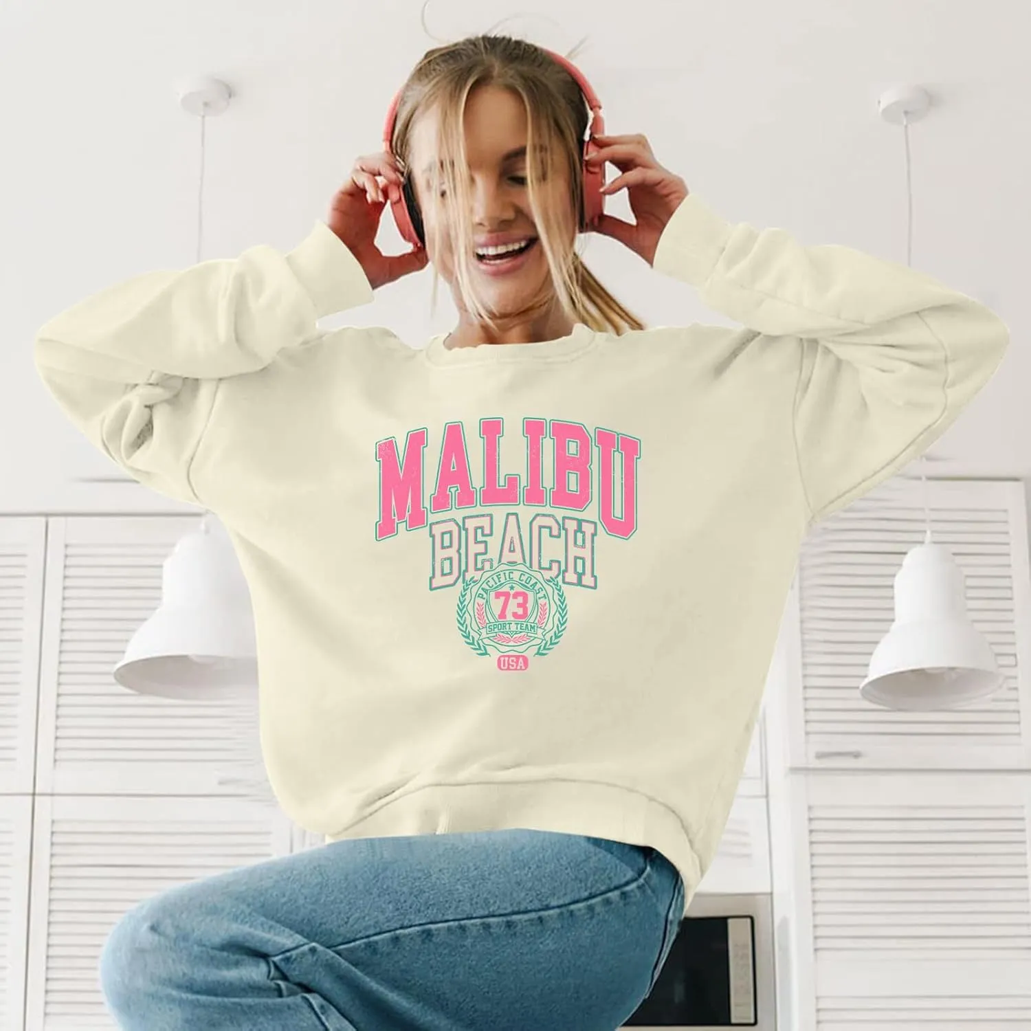 Cute Preppy Letter Graphic Sweatshirts for Teen Girls Oversized Aesthetic Hoodies Crewneck Long Sleeve Pullover Tops