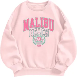Cute Preppy Letter Graphic Sweatshirts for Teen Girls Oversized Aesthetic Hoodies Crewneck Long Sleeve Pullover Tops
