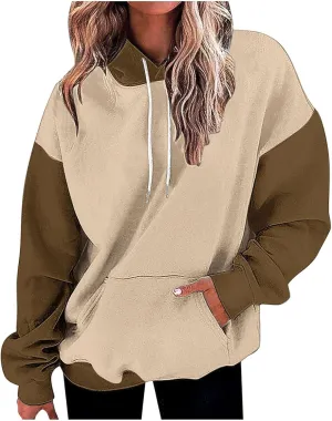 Dademeo Women's Oversized Sweatshirt Casual Long Sleeve Color Block Hooded Pullover Tops Loose Fit Sports Hoodies with Pocket