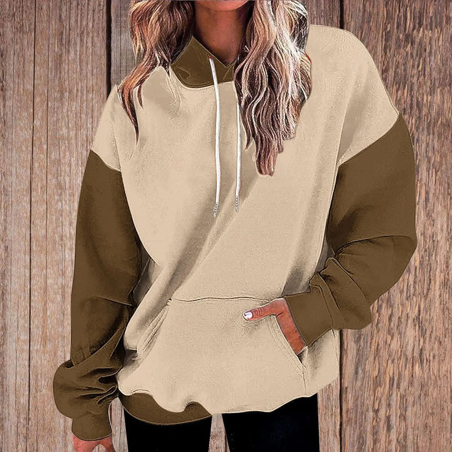 Dademeo Women's Oversized Sweatshirt Casual Long Sleeve Color Block Hooded Pullover Tops Loose Fit Sports Hoodies with Pocket