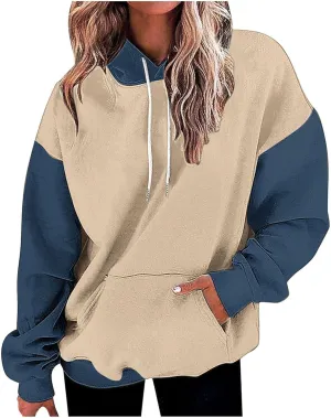 Dademeo Women's Oversized Sweatshirt Casual Long Sleeve Color Block Hooded Pullover Tops Loose Fit Sports Hoodies with Pocket