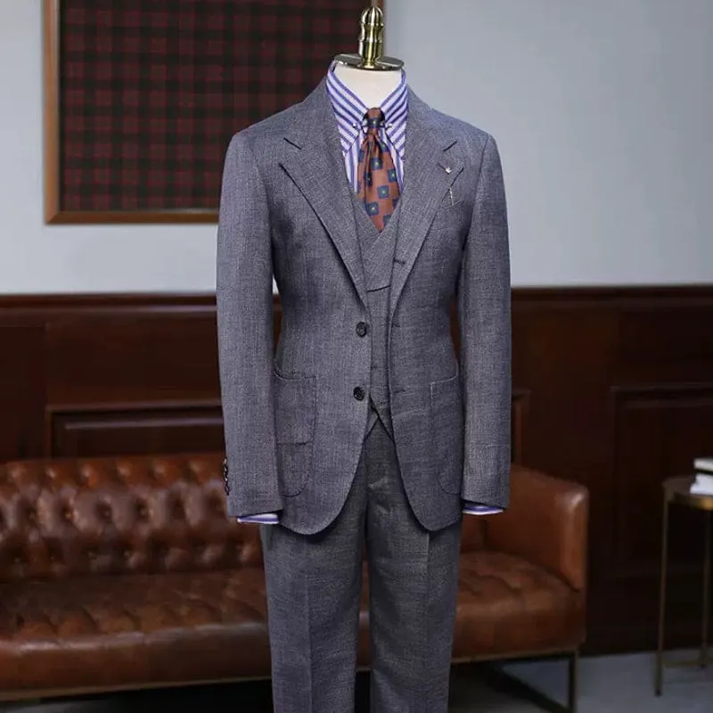 Dark Gray Notched Lapel Three Pieces Business Suits Formal Dinner Party Prom Suit