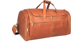 David King Colombian Leather 22" Multi-Pocket Weekender Duffel Bag Cognac