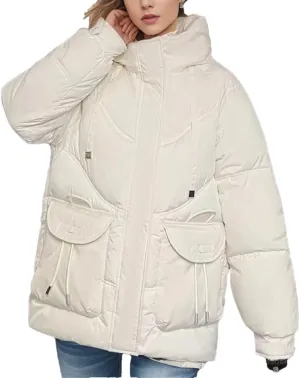 DBFBDTU Women Winter Parkas Hooded Bread Down Jacket Loose Warm Cotton Padded Jacket Coat Outwear