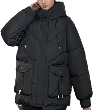 DBFBDTU Women Winter Parkas Hooded Bread Down Jacket Loose Warm Cotton Padded Jacket Coat Outwear