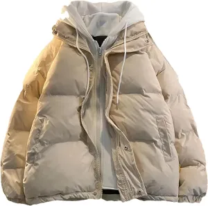 Dcvmvmn Men Loose Thickening Warm Down Jacket Couple Fake Two Cotton-Padded Puffer Coat