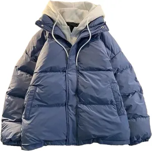 Dcvmvmn Men Loose Thickening Warm Down Jacket Couple Fake Two Cotton-Padded Puffer Coat