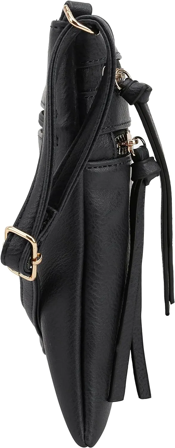 DELUXITY Crossbody Purse Bag Shoulder Bag Multi Pocket Zipper Purse | Black