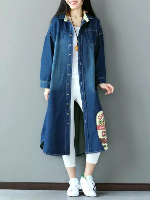 Denim Letter Patchwork Women Coats