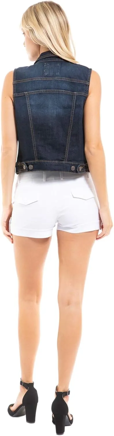 Design by Olivia Women's Classic Sleeveless Stone Wash Distressed Denim Vest