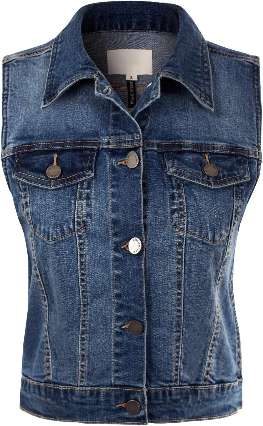 Design by Olivia Women's Classic Sleeveless Stone Wash Distressed Denim Vest