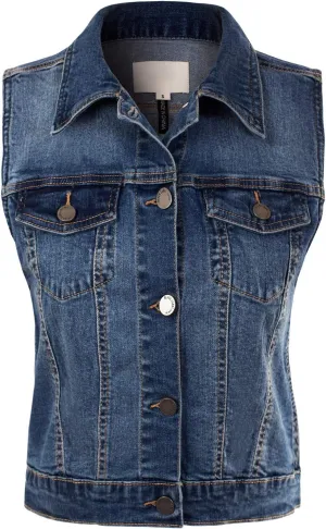 Design by Olivia Women's Classic Sleeveless Stone Wash Distressed Denim Vest