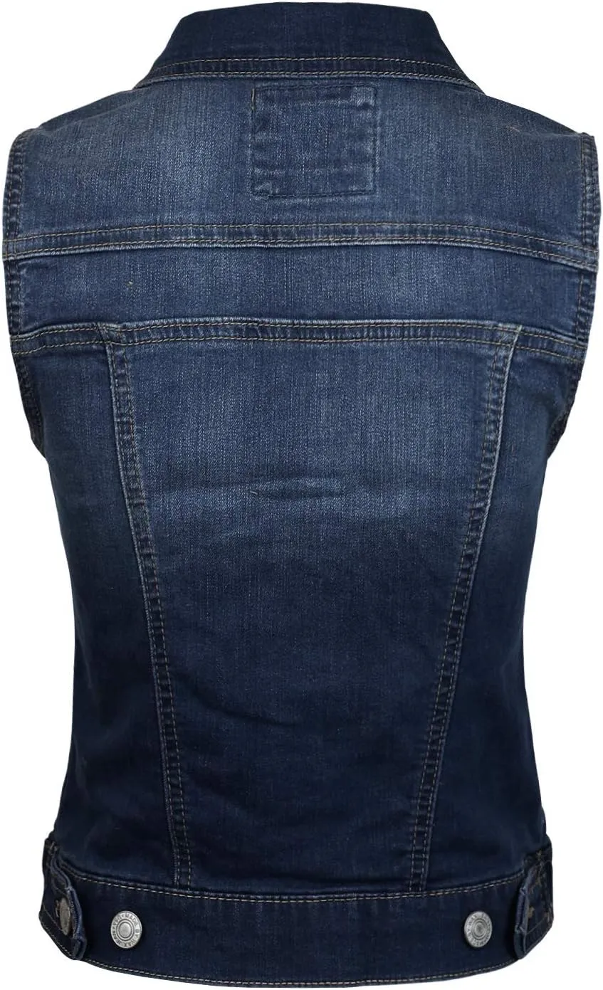 Design by Olivia Women's Classic Sleeveless Stone Wash Distressed Denim Vest