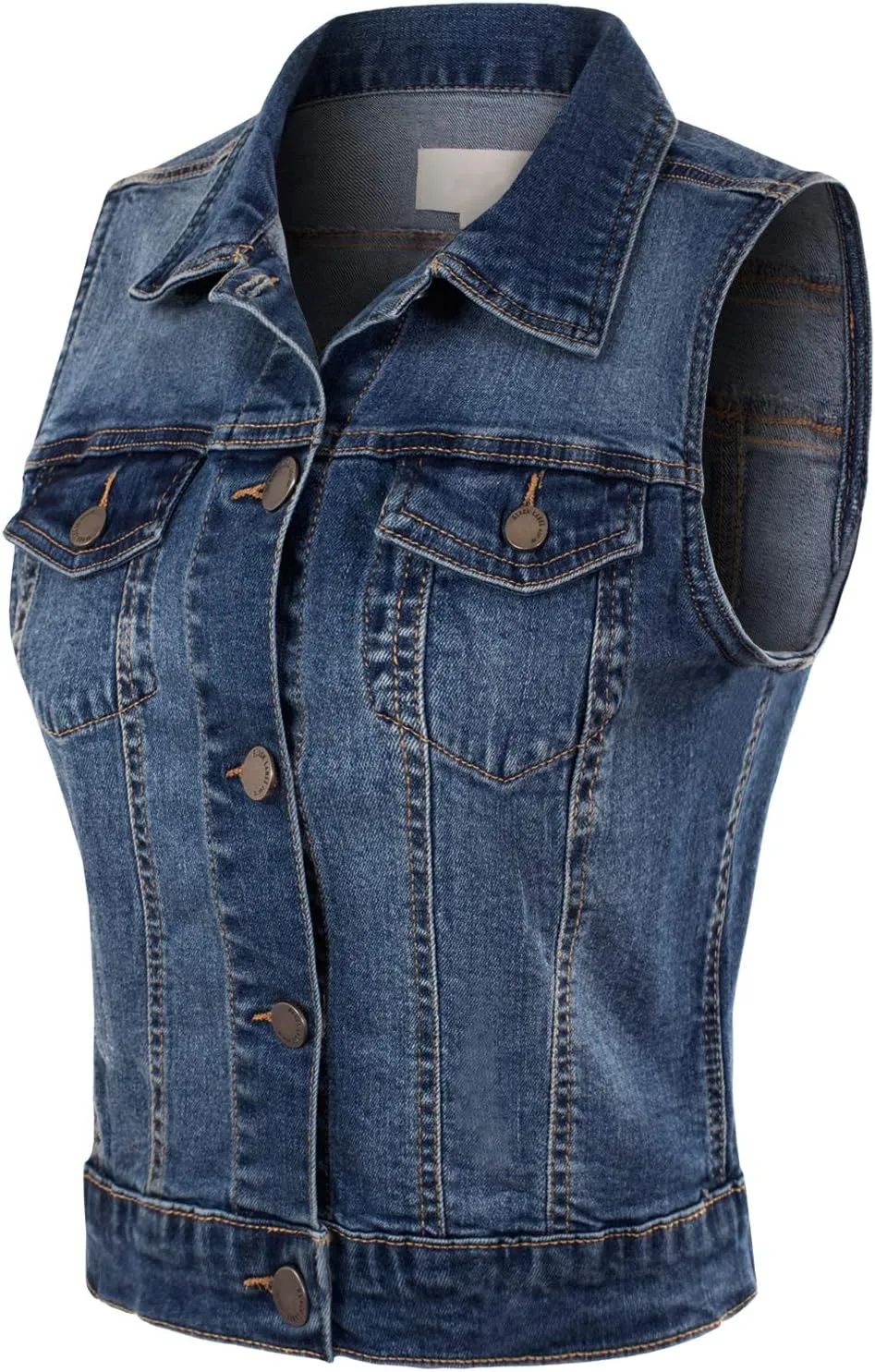 Design by Olivia Women's Classic Sleeveless Stone Wash Distressed Denim Vest