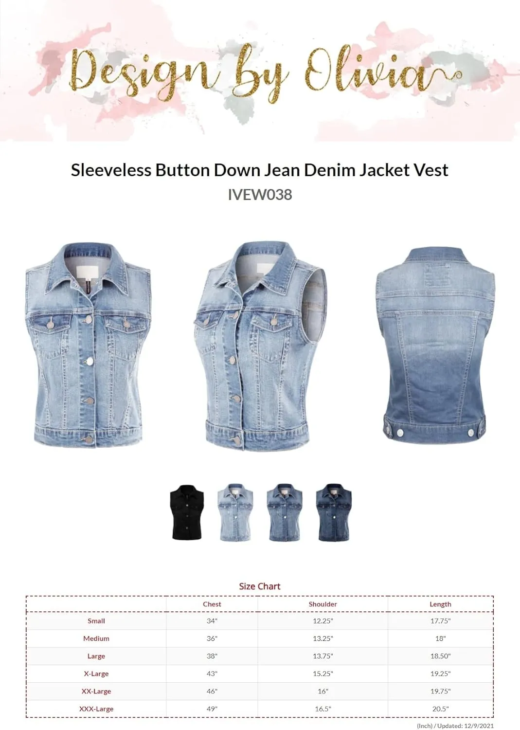 Design by Olivia Women's Classic Sleeveless Stone Wash Distressed Denim Vest