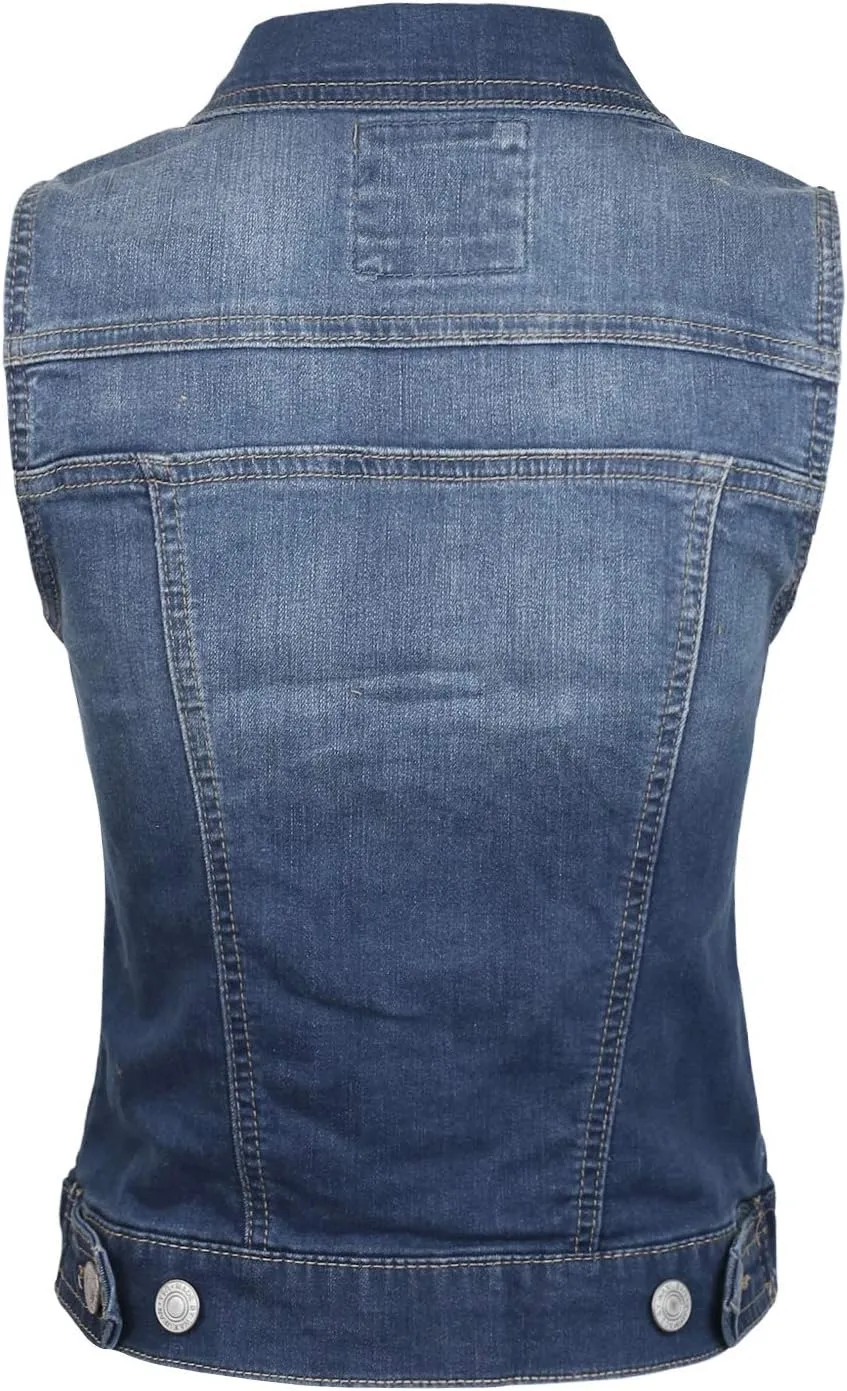 Design by Olivia Women's Classic Sleeveless Stone Wash Distressed Denim Vest