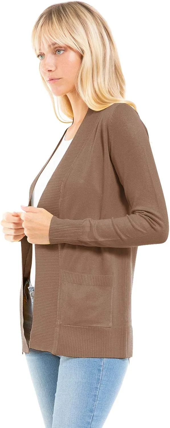 Design by Olivia Women's Open Front Long Sleeve Classic Knit Cardigan