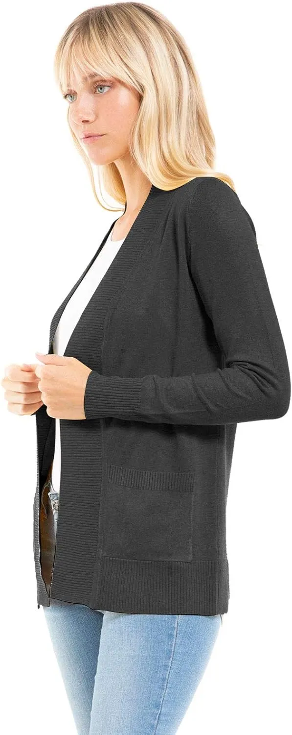 Design by Olivia Women's Open Front Long Sleeve Classic Knit Cardigan