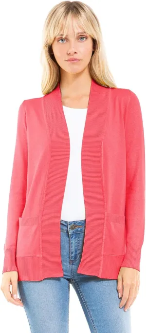Design by Olivia Women's Open Front Long Sleeve Classic Knit Cardigan