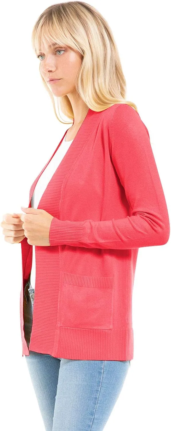 Design by Olivia Women's Open Front Long Sleeve Classic Knit Cardigan