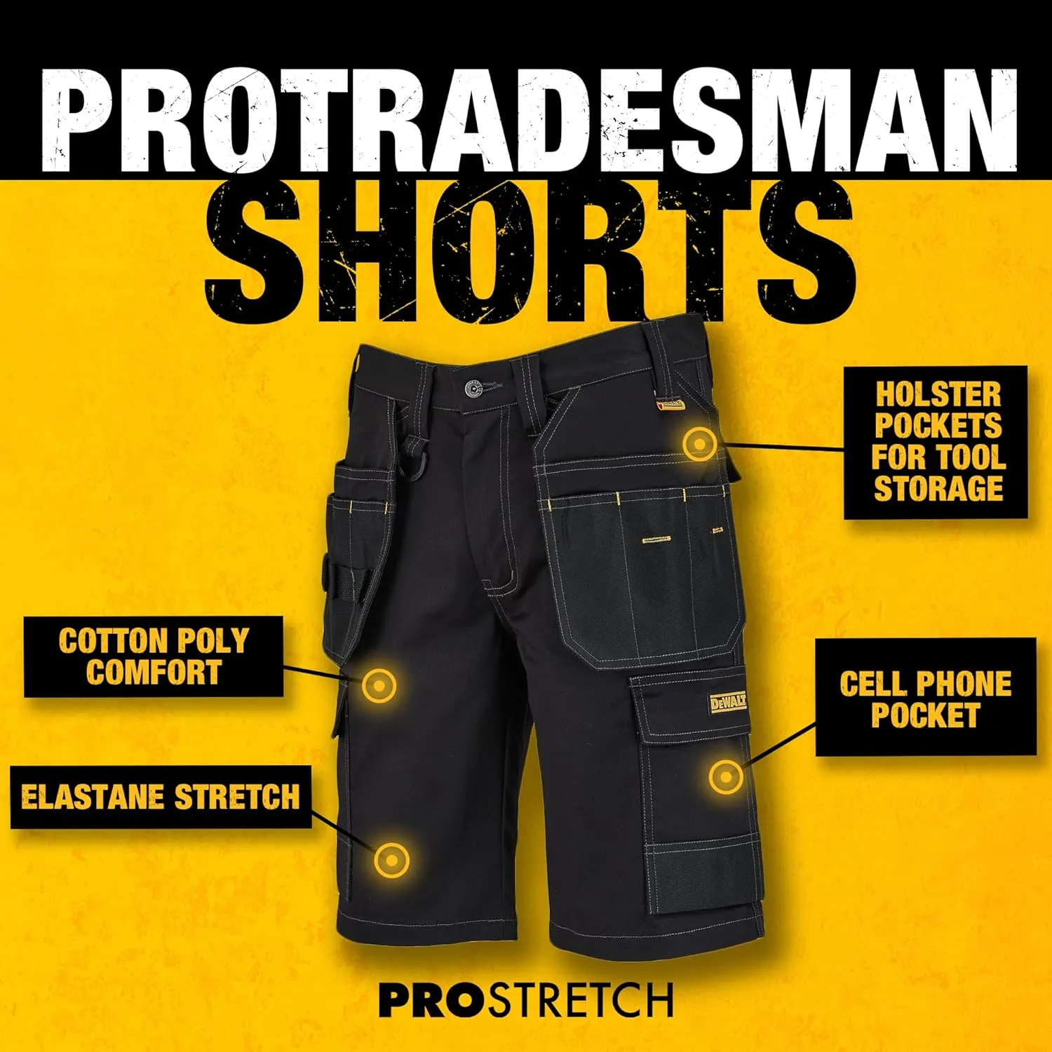 DEWALT Protradesman Men's Poly Cotton, Stretch, Multi Pocket Work Shorts