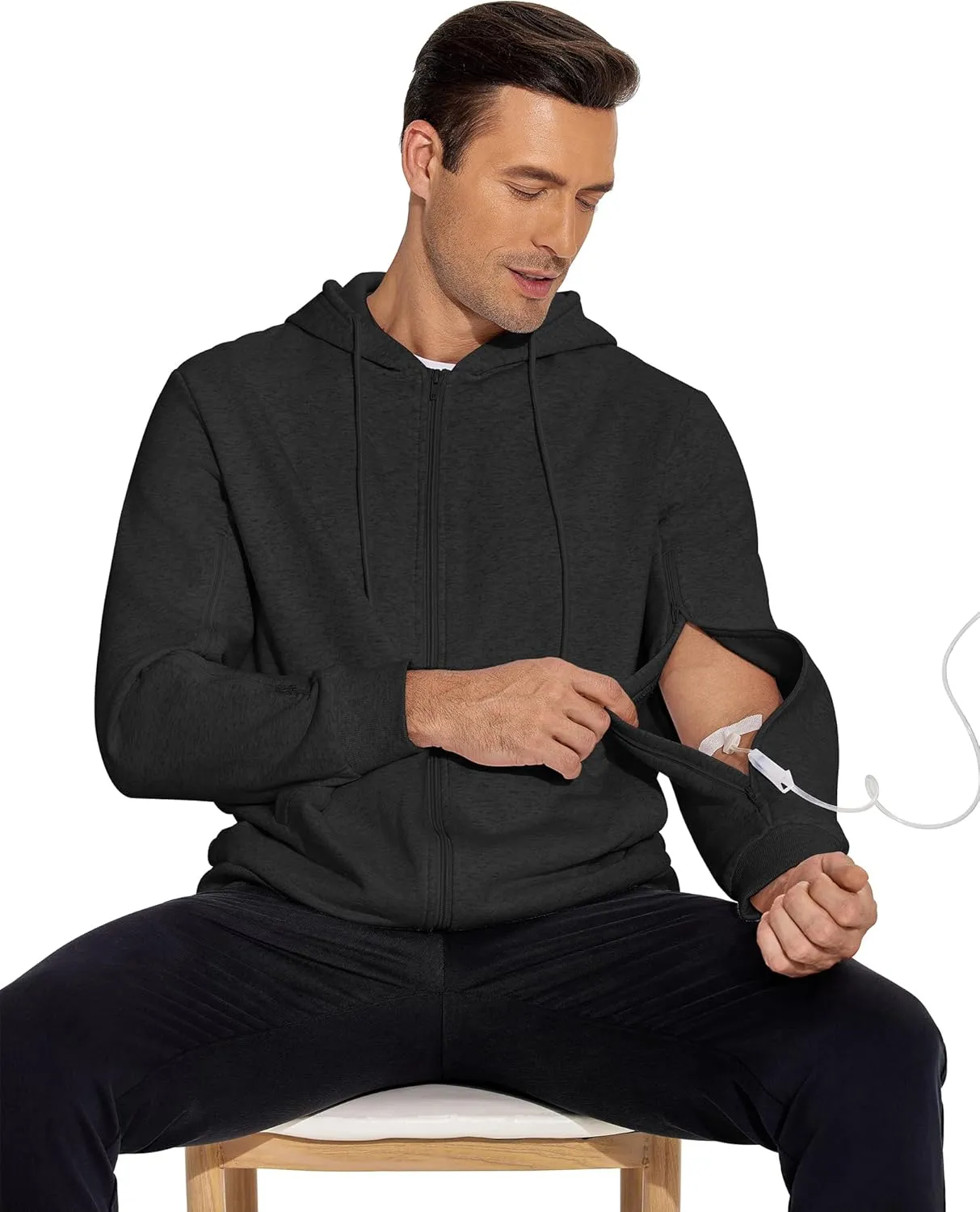Deyeek Dialysis Sweatshirts with Arm Zipper Jacket Full-Zip Hemodialysis Cotton Warm Heavyweight Sweatshirt
