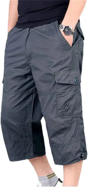 Disimlarl Men's Casual Cargo Shorts Overalls Long Length Multi Pocket Hot Breeches Pants