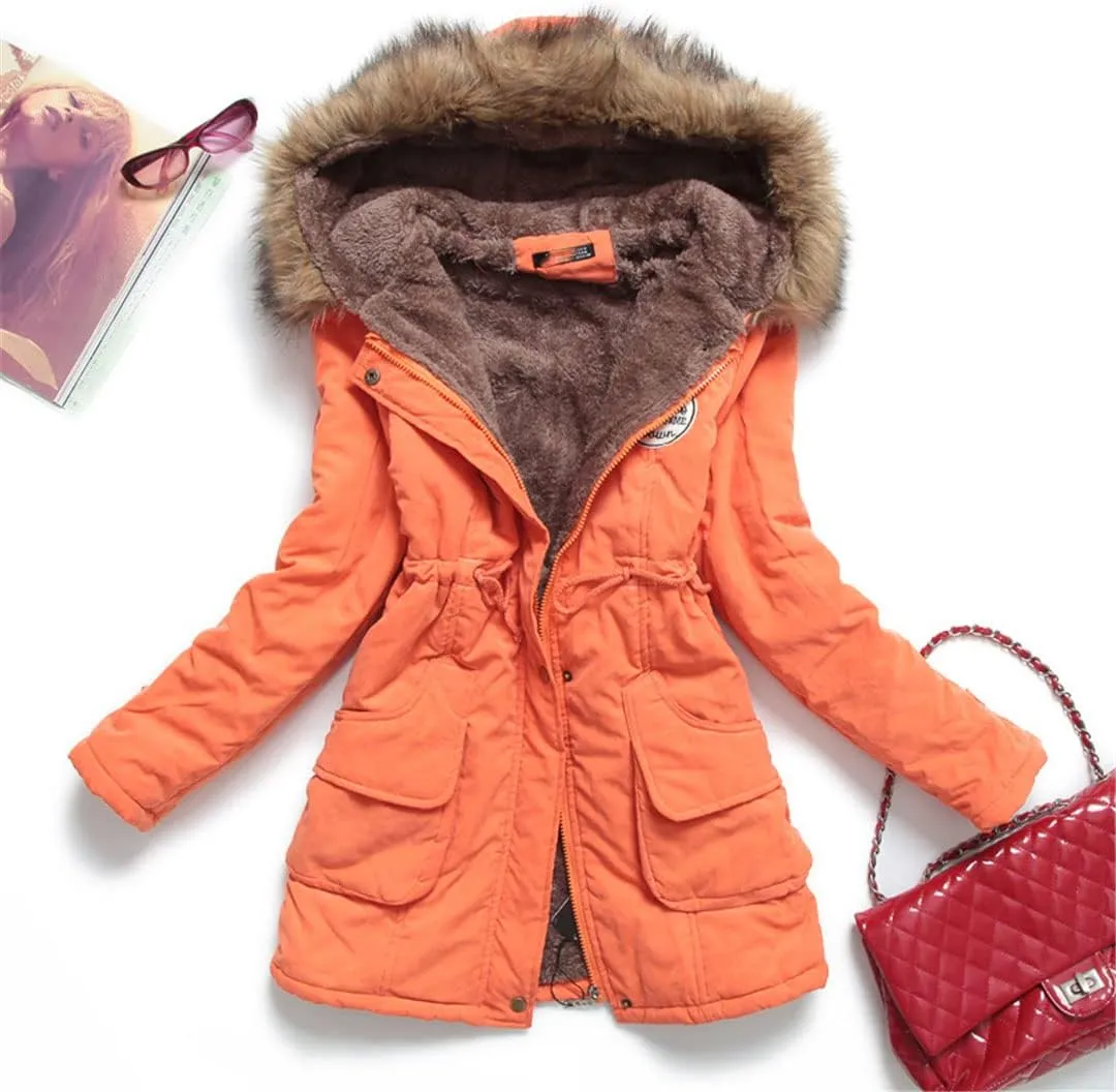 Disimlarl Winter Women Thick Long Coat Hooded Parka Cotton Padded Slim Jacket Warm Overcoat