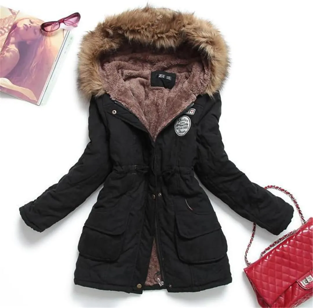 Disimlarl Winter Women Thick Long Coat Hooded Parka Cotton Padded Slim Jacket Warm Overcoat