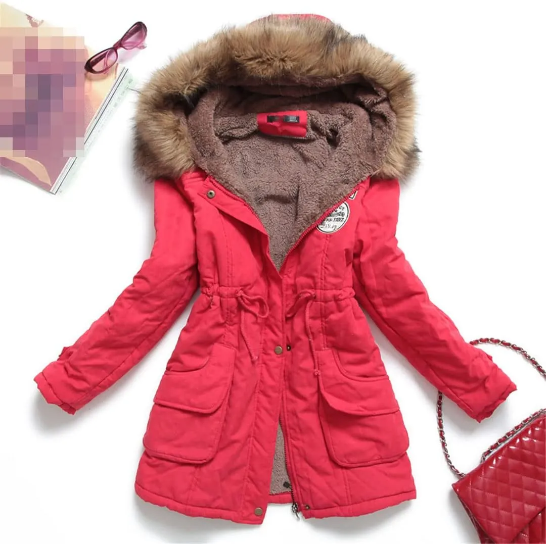 Disimlarl Winter Women Thick Long Coat Hooded Parka Cotton Padded Slim Jacket Warm Overcoat