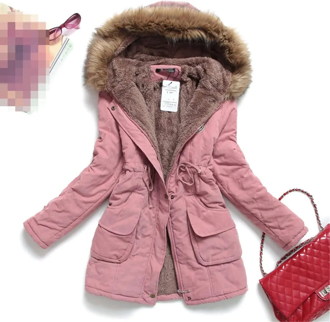 Disimlarl Winter Women Thick Long Coat Hooded Parka Cotton Padded Slim Jacket Warm Overcoat
