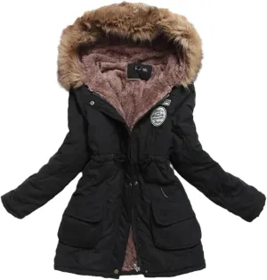 Disimlarl Winter Women Thick Long Coat Hooded Parka Cotton Padded Slim Jacket Warm Overcoat